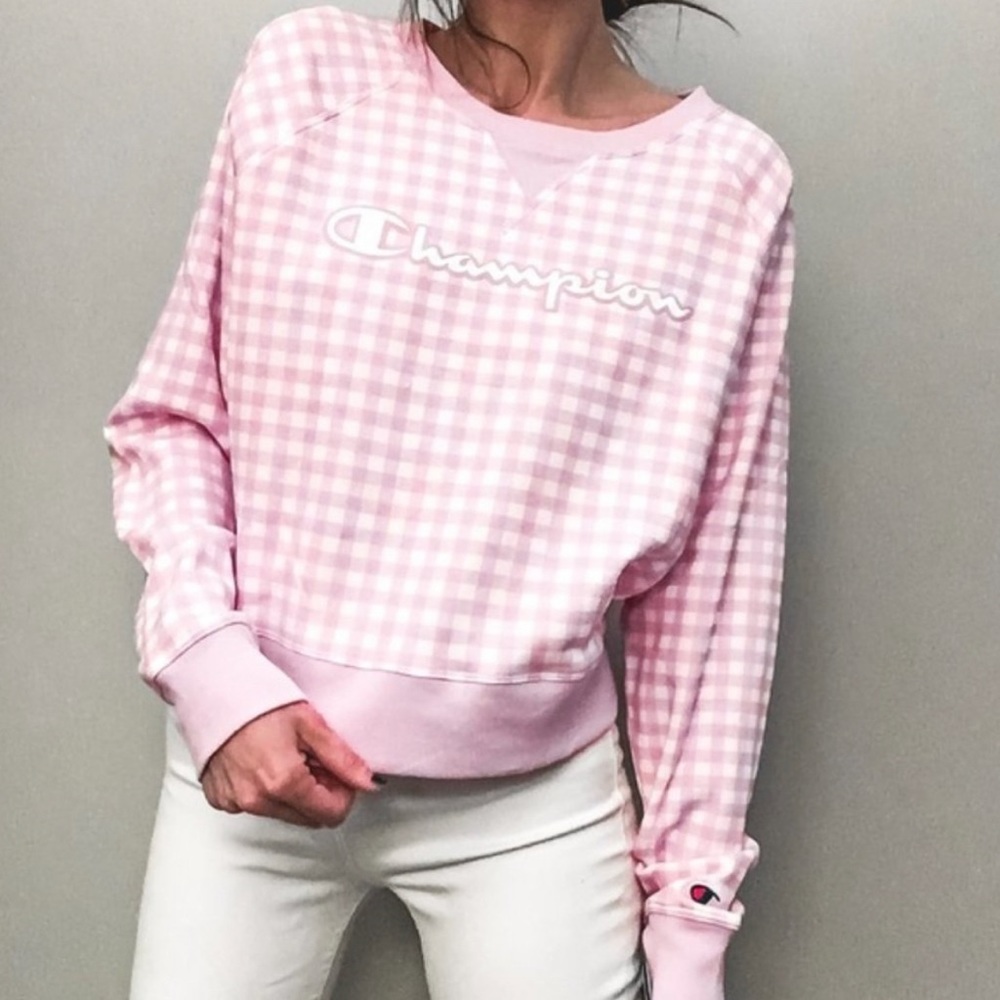 Pink Plaid Champion Crewneck